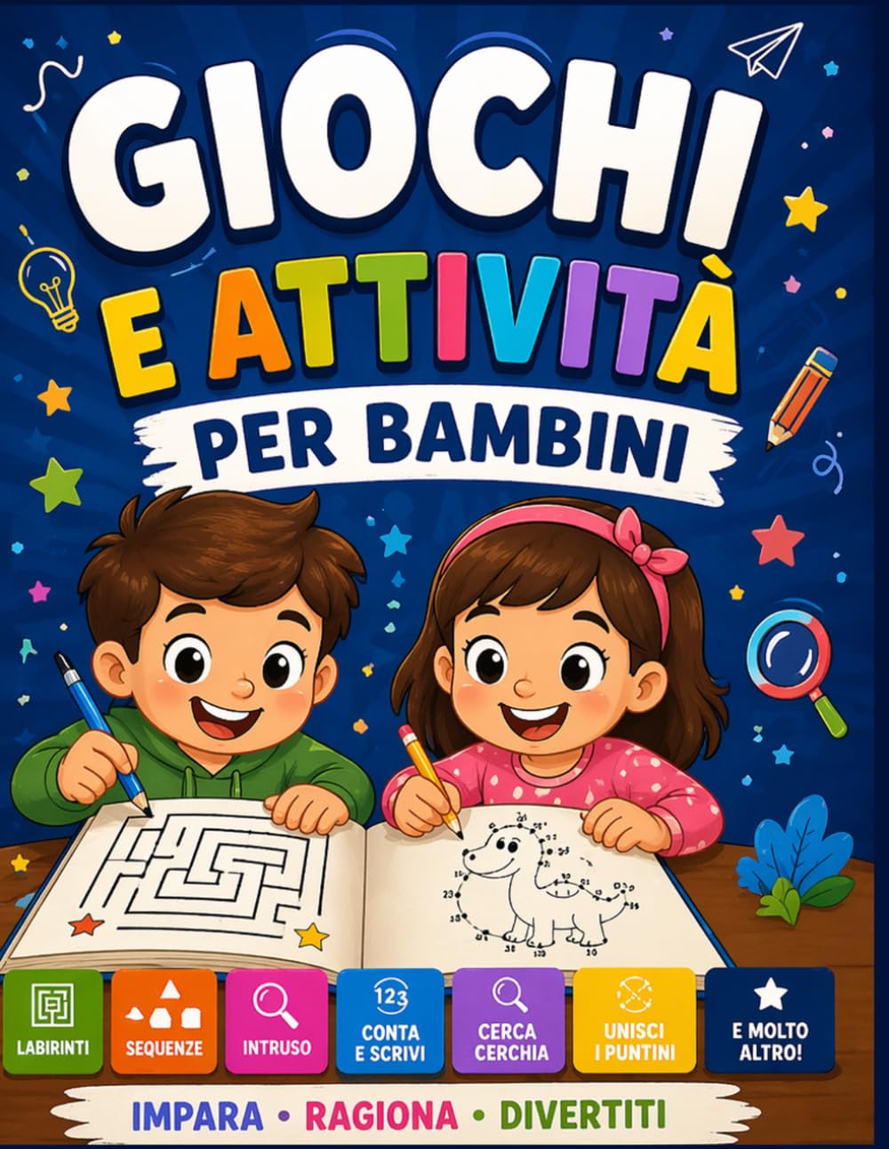 Quaderno di logica per bambini: Quaderno di Logica per Bambini 3-6 Anni | 50 Giochi Educativi Prescolare con Difficoltà Crescente: Labirinti, ... Cerca e Cerchia | Formato Grande 8.5x11