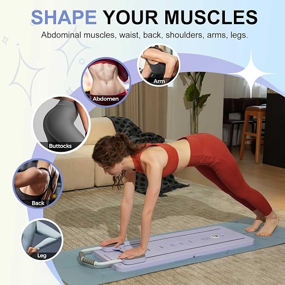 Pilates Board Set mit Pilate Bar and Resistance Bands, Mini Pilates Reformer Machine at Home Multifunctional Ab Roller Exercise Board Workout Equipment