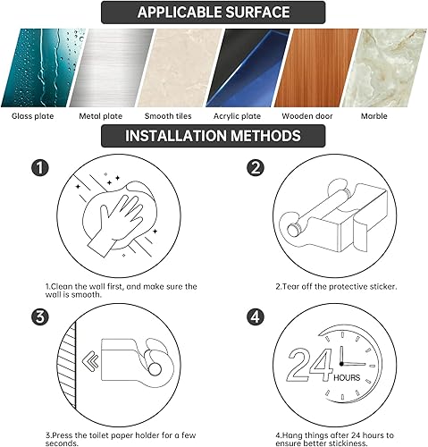 Miniatura 9 de XILIMEN Soporte adhesivo de papel higiénico de níquel cepillado, soporte de pared para rollo de papel higiénico, soporte para rollo de papel