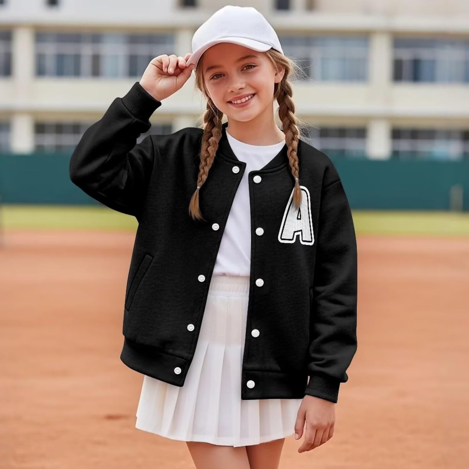 KIds Letterman Jacket Varsity Baseball Versity Coat Long Sleeve Button Pocket Fleece Bomber Outfit 5-12 Years