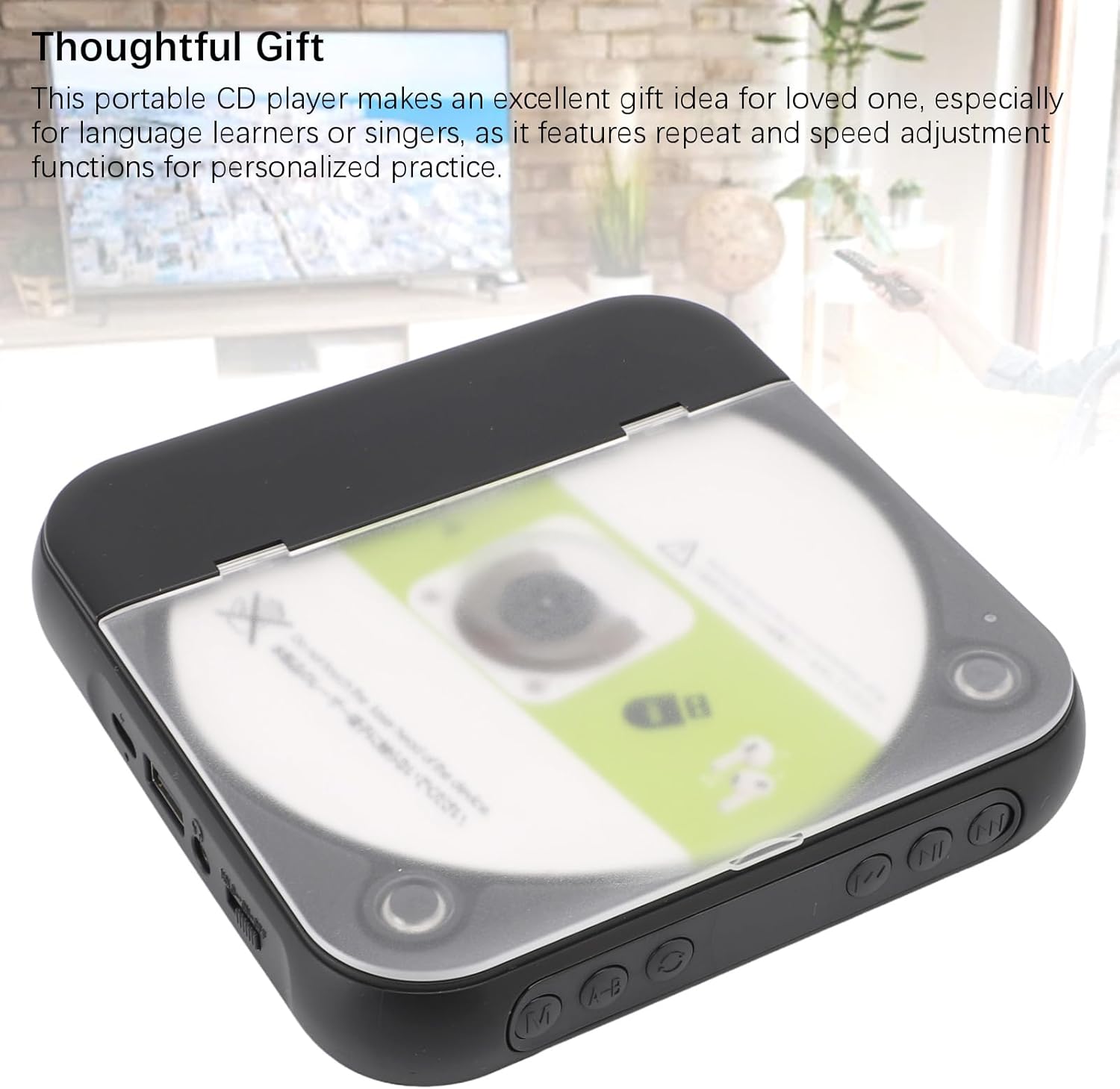 Tangxi Portable CD Player with Bluetooth 5.3, USB CD Player, CD R RW MP3 WMA Support, Built in 2000mAh Battery, 12H Playback, for Home Car Travel