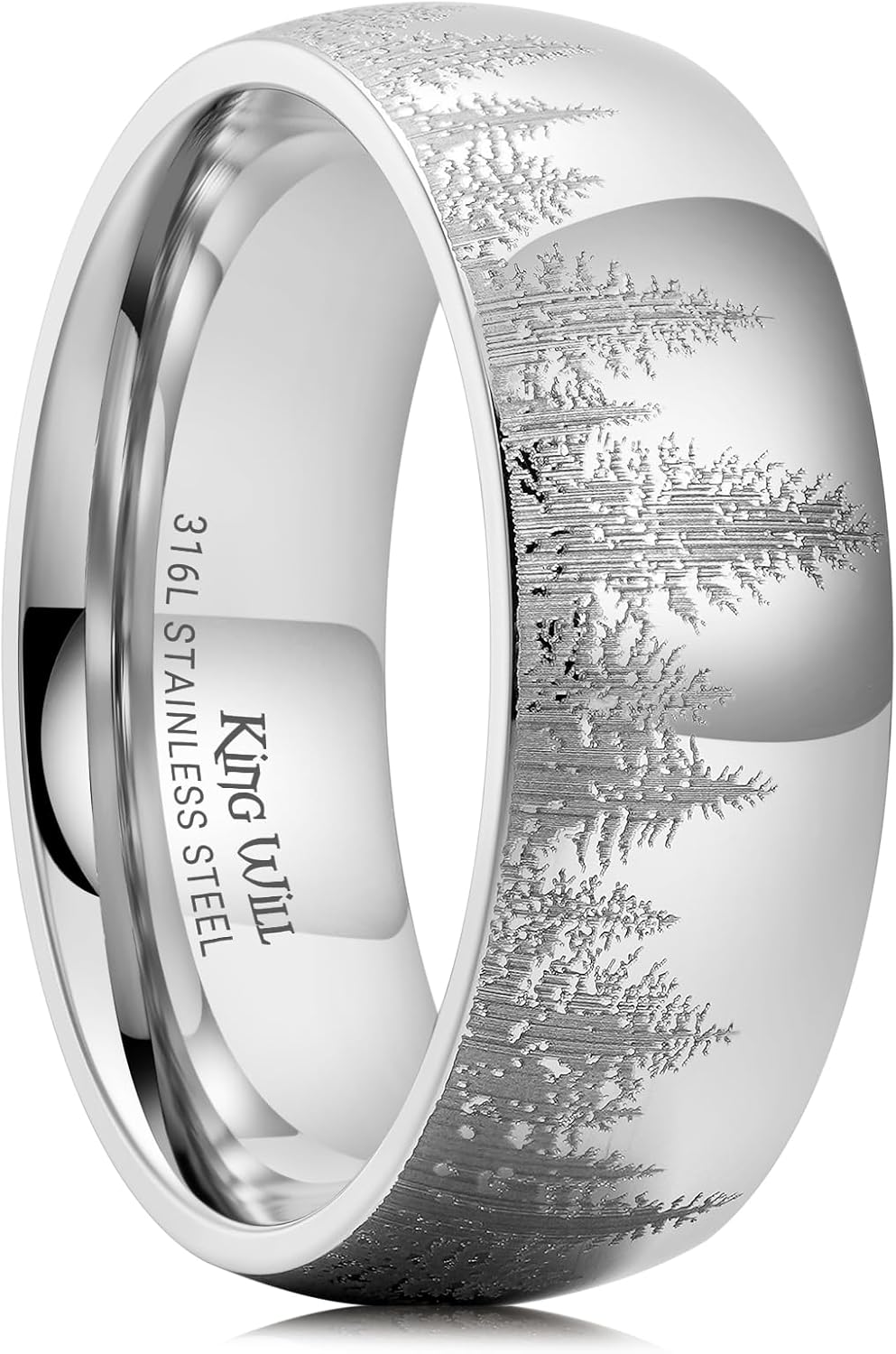 King Will Mens 6mm 8mm Black Silver Tungsten Carbide Wedding Bands Inlay Lasered Seagull/Forest Landscap/Panda/Deer/Hunting/Fly Fishing Brushed Wedding Rings for Men Women