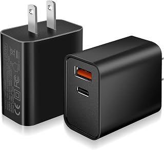 2-Pack Fast Charging Block, Upgraded 20W USB C Wall Charger Block, Dual Port PD Power Delivery Type C Charge Adapter Brick for iPhone 13/12/11 /Pro/Max/Mini/iPad/Samsung Galaxy, Watch Series 7(Black)