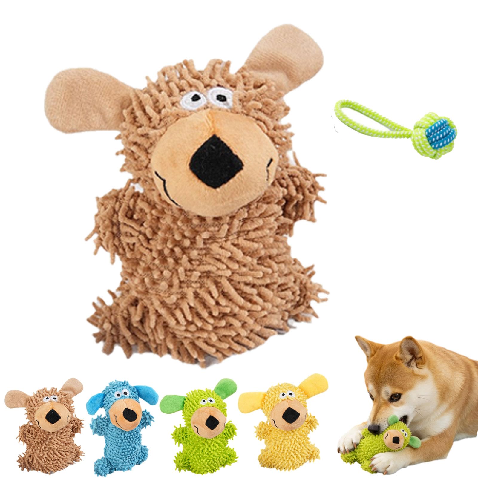 Giggling Teeth Cleaning Toy in Dog Colors, Plush Squeaky Dog Toy, Interactive Chew Toys for Dogs, Cleans Teeth Naturally, Prevents Boredom and Anxiety (Brown)