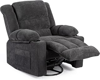 Recliner Chair Rocker Modern Ergonomic Lounge 360 Degree Swivel Single Sofa Seat Living Room Lounge Recliners (Americana, Grey - Chenille)
