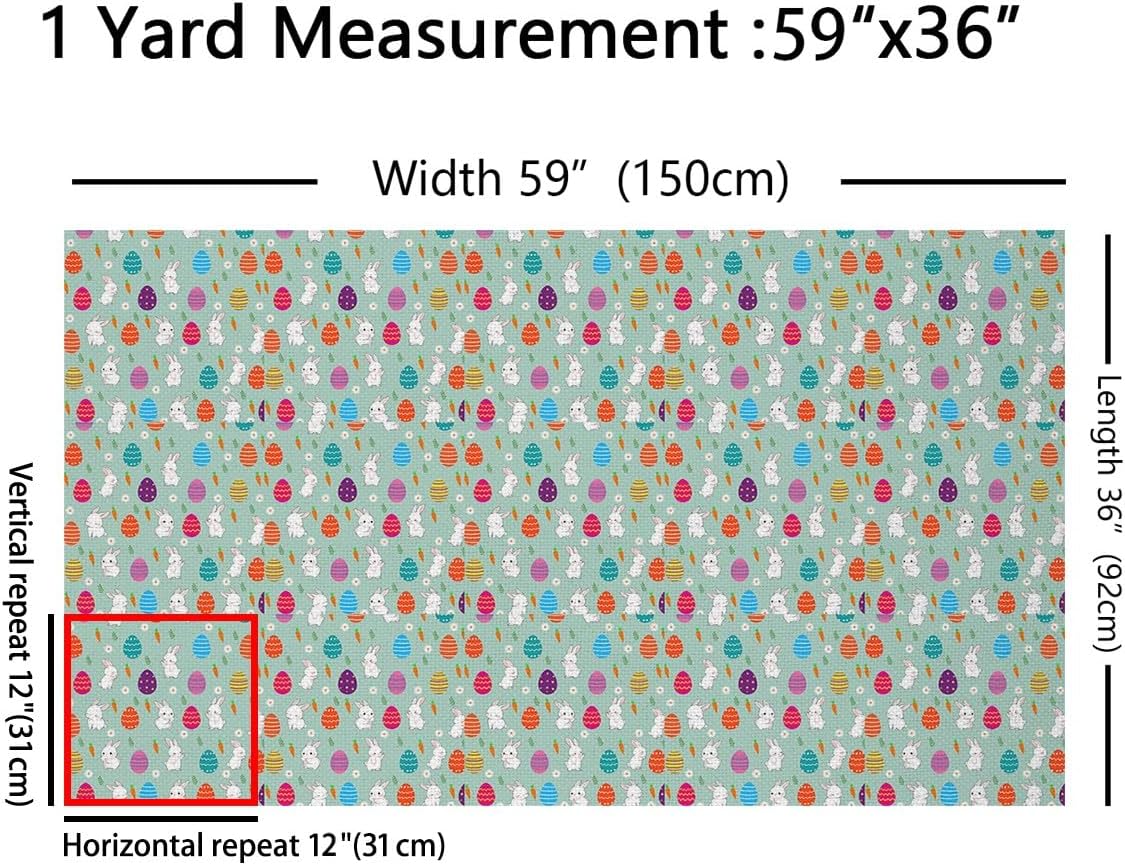 Erosebridal Rabbit Carrot Flowers Fabric by The Yard Easter Eggs Leaves Waterproof Outdoor Fabric Plant Cute Animal Upholstery Fabric Red Purple Blue Decor Fabrics, 2 Yards