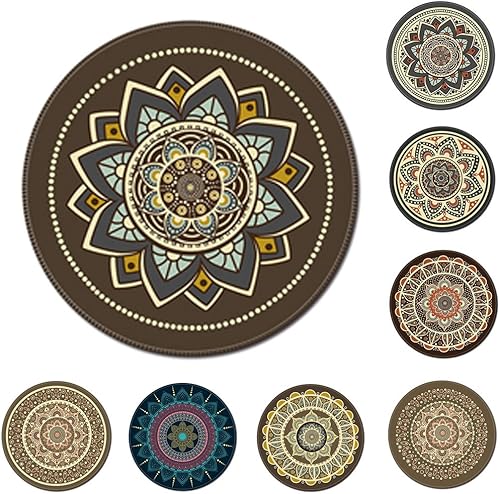 Miniatura 7 de shlutesoy Alfombrilla de mouse antideslizante, alfombrilla de mouse redonda vintage bohemia para computadora 3D, alfombrilla de mouse antideslizante