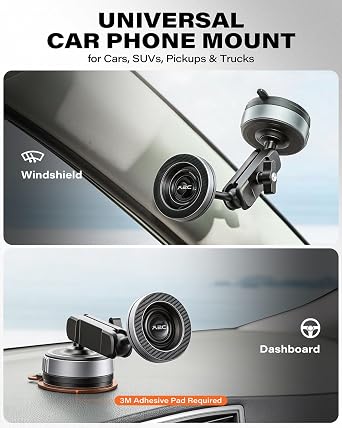 APPS2Car Magnetic Car Phone Holder for MagSafe Metal Arm, Suction Cup Mount