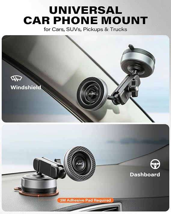 APPS2Car Magnetic Car Phone Holder for MagSafe Metal Arm, Suction Cup Mount