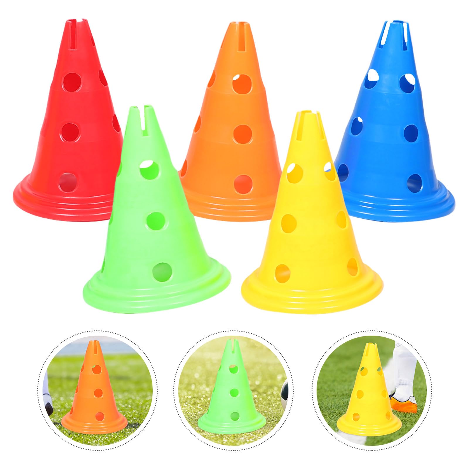 Set 5 Coni di Sicurezza per Allenamento Sportivo 30cm in Plastica Fori, Coni da Calcio e Basket per Esercizi di Agilità Indoor e Outdoor, Accessori Allenamento Campo e Scuola