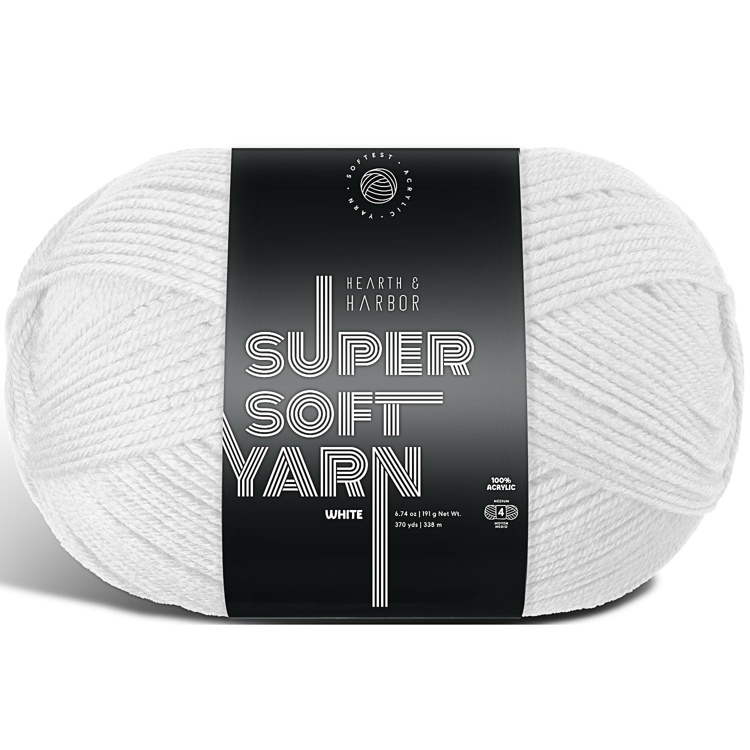 Acrylic Yarn for Crocheting &amp; Knitting – Soft Crochet Yarn for Crocheting, 370 Yards, Perfect for Crafts &amp; Amigurumi, Medium Worsted Weight 4, White
