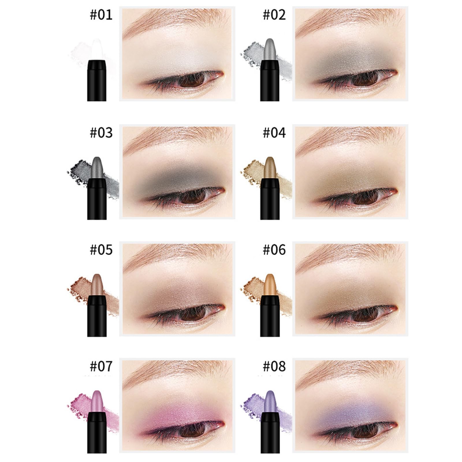 Juego de 16 colores de sombra de ojos brillante – Sombra de ojos iluminadora, lápiz colorido cremoso, lápiz de lápiz cremoso, impermeable con purpurina perla, lápiz delineador de ojos para 6