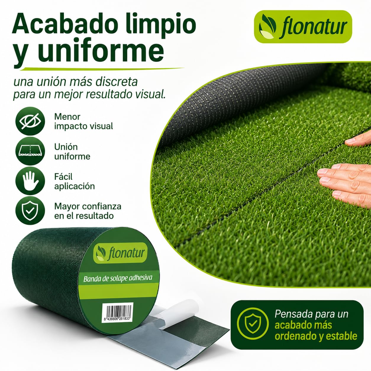 Banda de Solape adhesiva para Césped Artificial - 10m x 15cm | Adhesivo Fuerte | Resistente a la Humedad, Duradero, Interior y Exterior, Unión para moquetas y alfombras