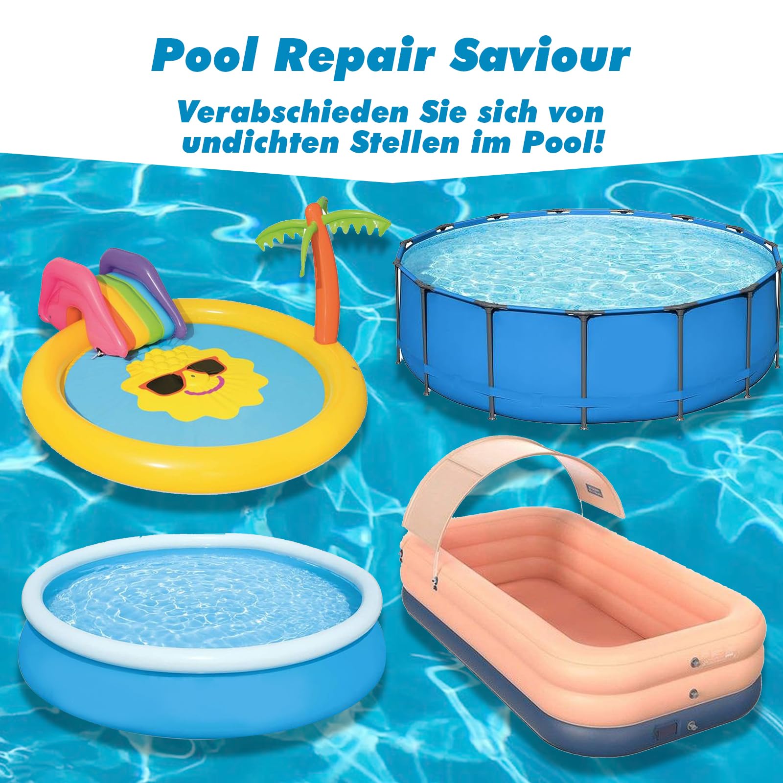 Aischens Kit di Riparazione Impermeabile per Piscine, Toppa Subacquea 10x200 CM, Nastro Autoadesivo Flessibile in TPU, Nastro Tubolare per Rivestimento Piscine e Materassi Gonfiabili Spa