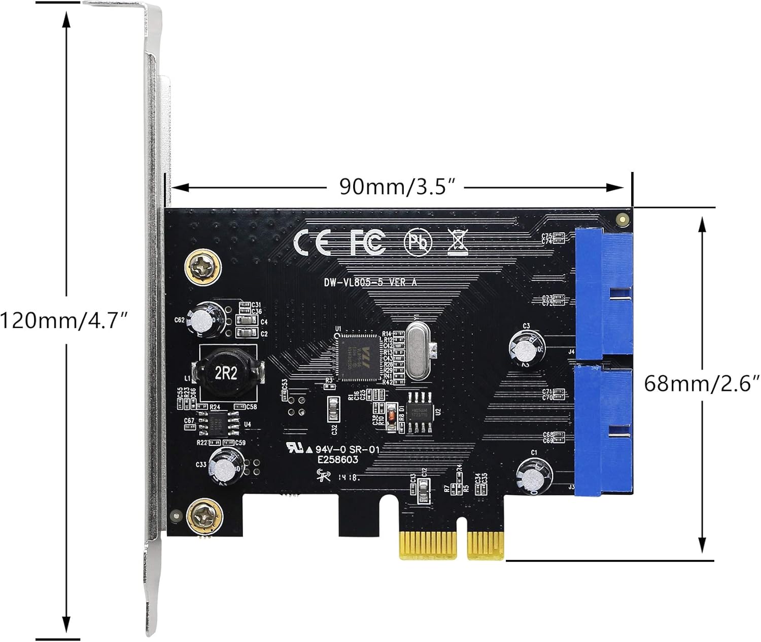 SinLoon PCI Express to Dual 19 Pin USB 3.0 Card PCI-e to Internal 20Pin Male Ports Adapter for PC (19 Pin) - Image 5