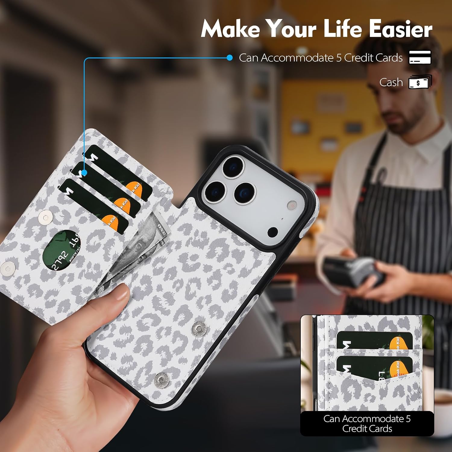 SkyEagle for iPhone 18 Pro Max / 17 Pro Max Phone Wallet Case,Leopard-White image 4