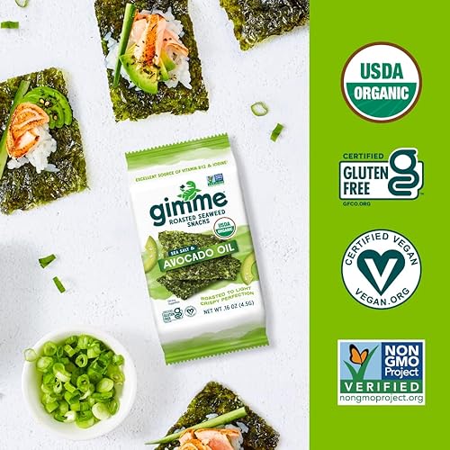 Miniatura 44 de Gimme - Hojas de algas marinas orgánicas tostadas, wasabi, 20 unidades, apta para dietas cetogénica, vegana, sin gluten, fuente de Omega 3 y yodo