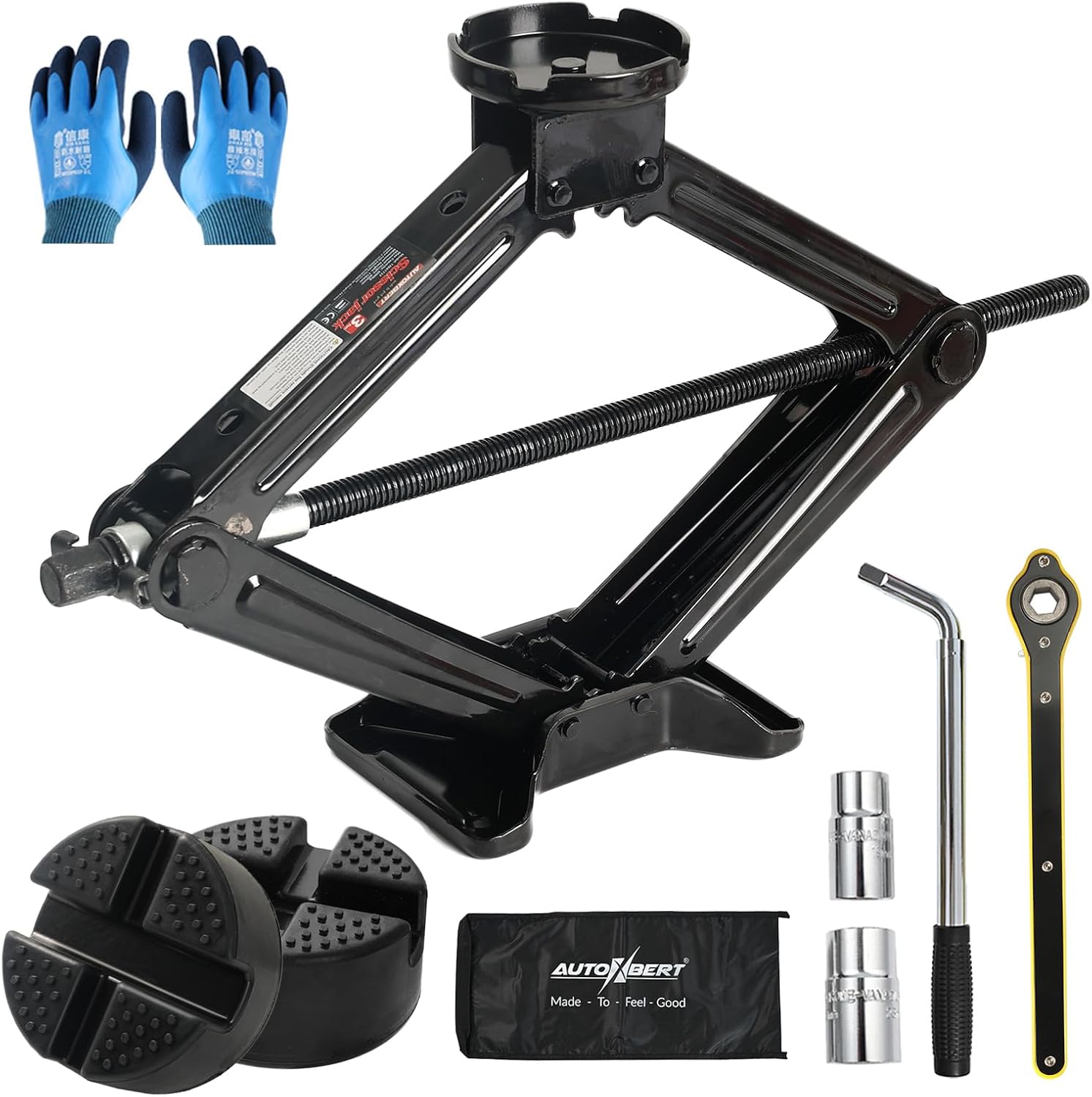 Car Jack Kit with Rubber Pads, 3 Ton/6610 lbs Universal Scissor Jack for Car, Portable Tire Jack Tool with Lug Wrench, Emergency Kit for Sedan SUV MPV