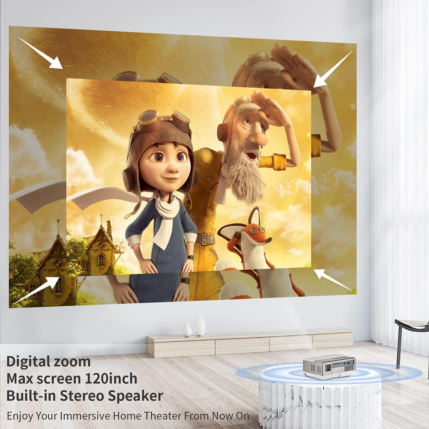 Prоmо 40% оƒƒ Portable Projector 1080P Support Mini WiFi Projector with Bluetooth Wireless Smart Projector Android 7.1 OS LCD Projector for Home Theater Outdoor Movie Gaming Playing