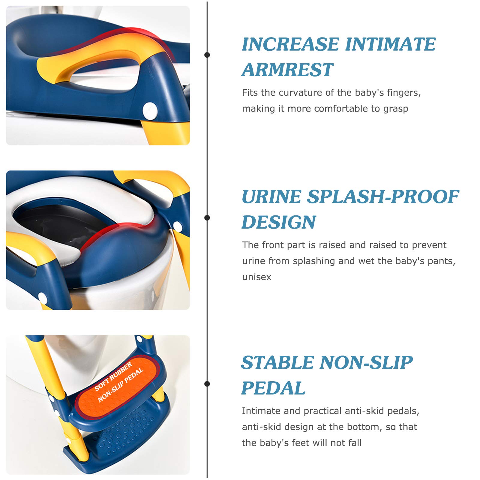 Riduttore WC per Bambini con Scaletta Pieghevole Regolabile in Altezza Antiscivolo con Cuscino Scala Paraspruzzi Sedile da Allenamento con Sgabello Toilette Trainer per Bambini