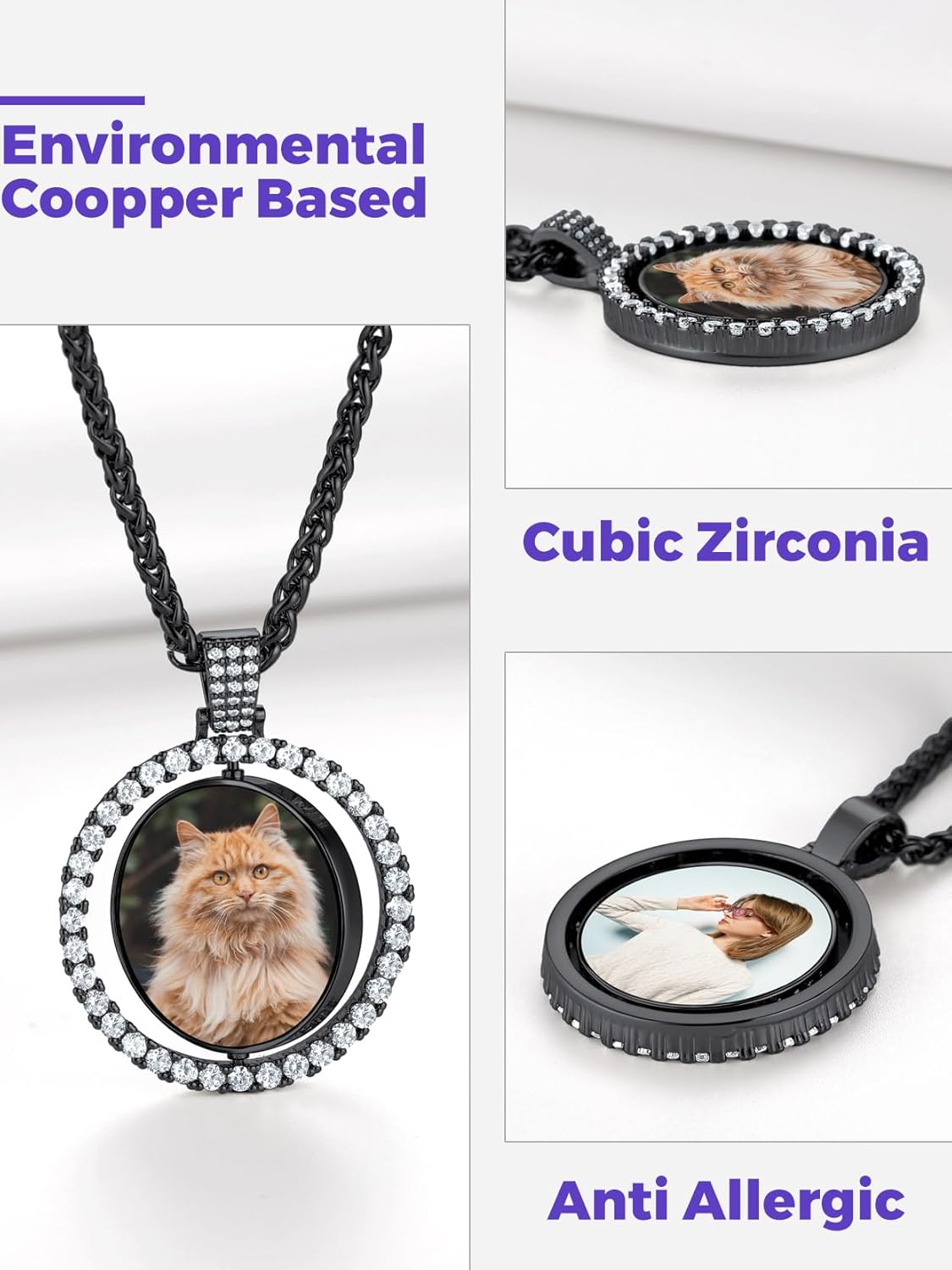 Richsteel Custom Picture/Photo Necklace for Men Women Personalized Round/Heart/Angel Wing/Square/Dog Tag Pendant with Stainless Steel Wheat Chain(Send Gift Box)