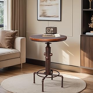 Farmhouse Bar Table Vintage Round Small Bistro Table Industrial Dinner Table in Kitchen Dining Room Rustic Display Stand for Hallway 32-38inch Height Adjustable Swivel Wooden Top