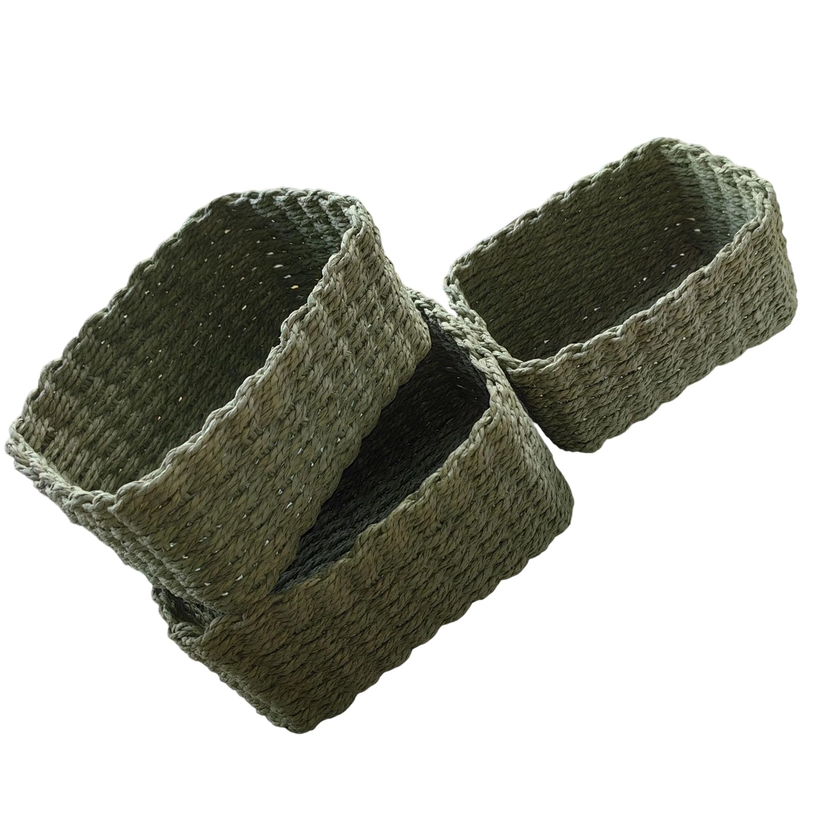 TFAOYS 3 Piece Set Woven Paper Storage Bins Sturdy Household Organizers Portable Fabric Bins for Clothes Cosmetics Multipurpose Woven Organizers