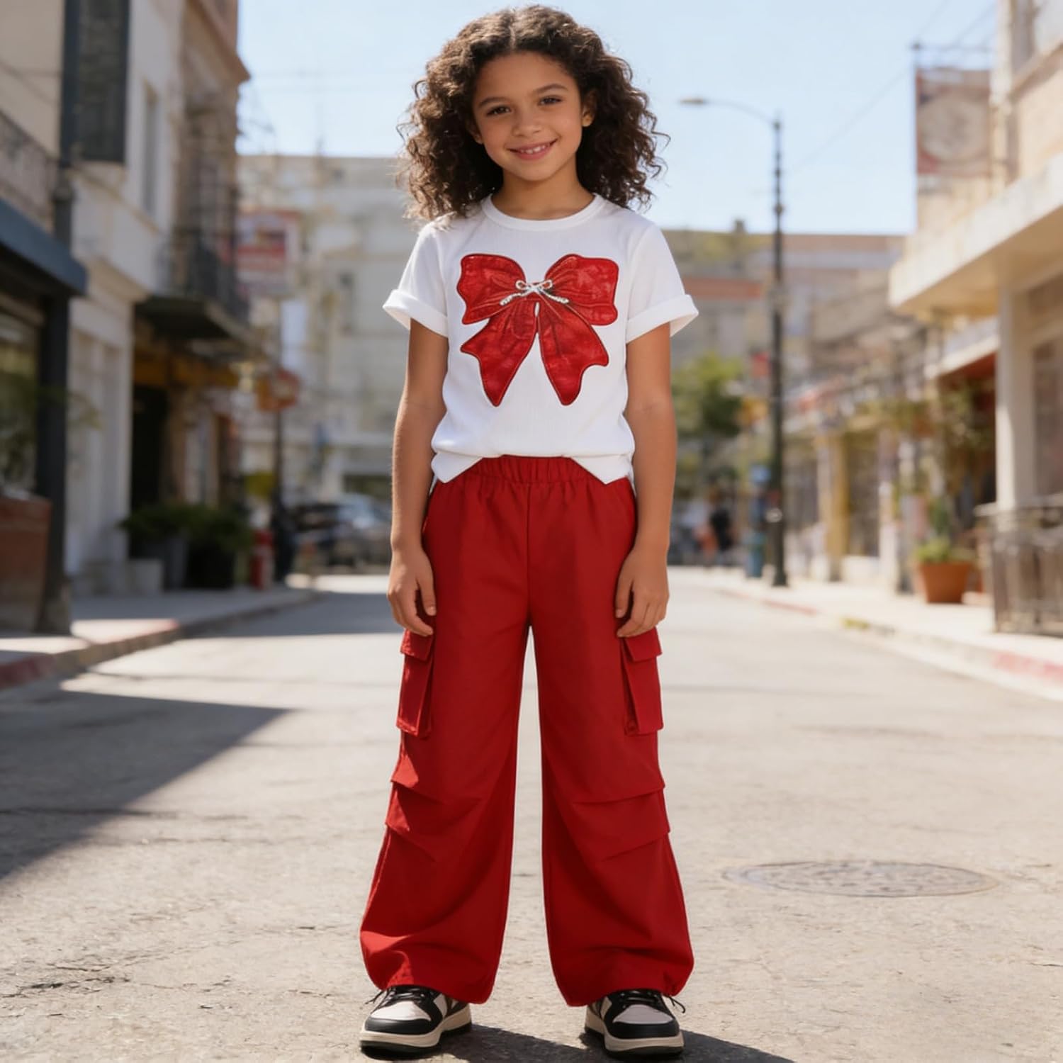 Girls Clothes 2 Piece Cute Butterfly Print T-Shirt Tops & Cargo Pants Spring Summer Outfits Teen Tween Girls 9-14Y