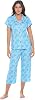 Casual Nights Womens Super Soft Capri Pajamas Set, Short Sleeve Button Down Shirt with Pants PJ Set with Pockets