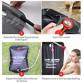 DkOvn 4 Pack Solar Shower Bag, 5 Gallons/20L Camping Shower Bag, Portable Shower Bag with Removable Hose and On-Off Switchable Shower Head for Camping Beach Swimming Outdoor Traveling