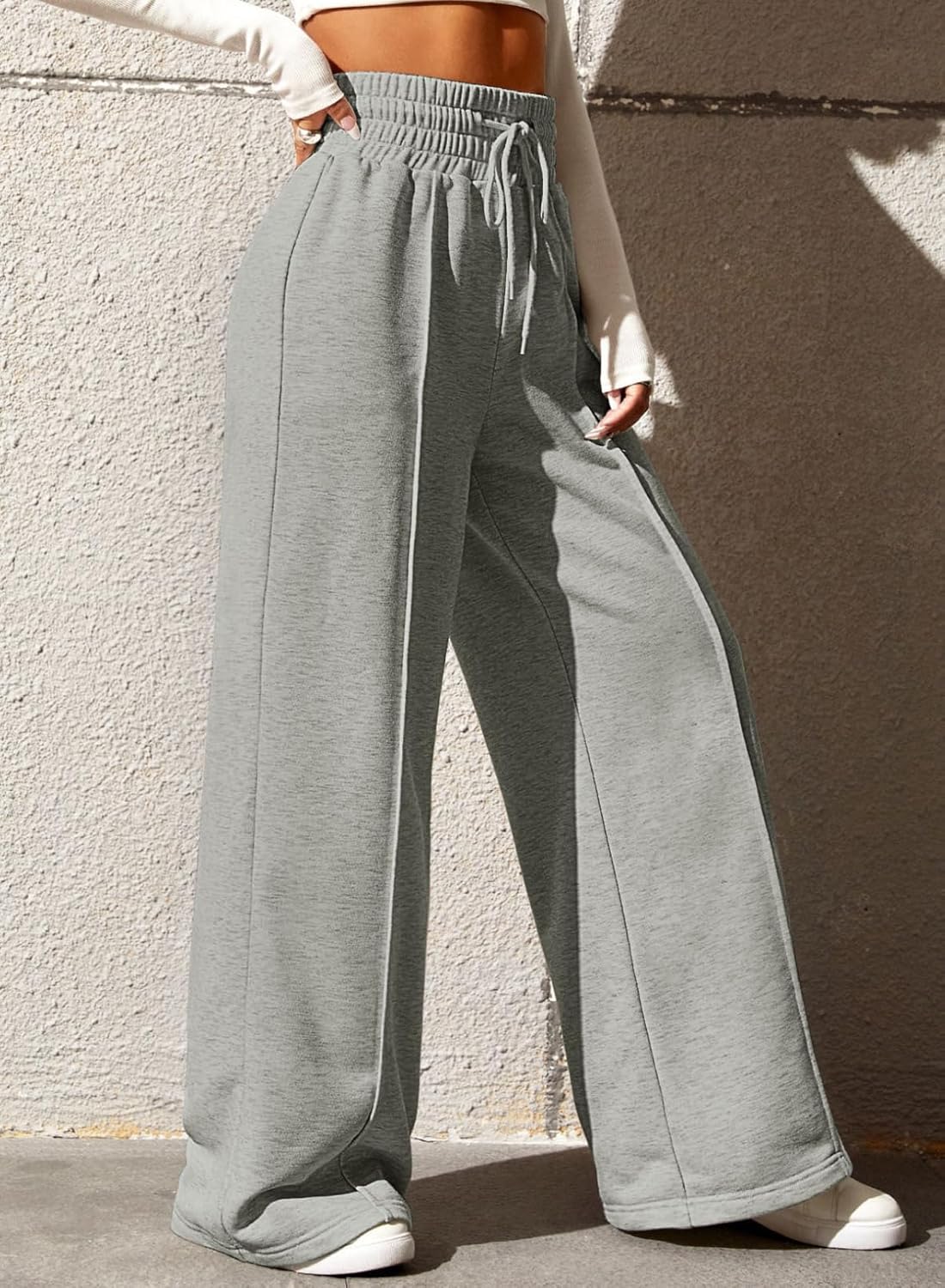 EVALESS Womens High Waisted Baggy Drawstring Sweatpants Casual Wide Leg Pants Long Trouser Slacks with Pockets