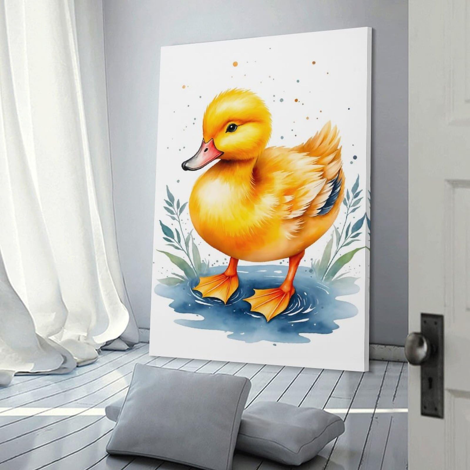 Junmoney Cute Yellow Duck Canvas Wall Decor 16x24inch(40x60cm), for Study, Office Or Focused Interiors, Wall Art That Adds Style to Work Areas