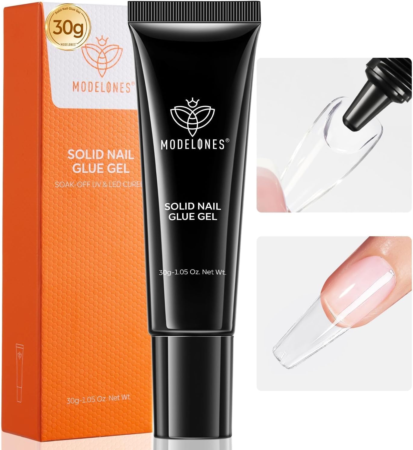 Solid Nail Glue Gel, 30g Glue Gel on Nails for Clear Tips Super Strong Adhesive for Acrylic Extensions Press On Fake Tips U V Curing Needed Professional Adhesive