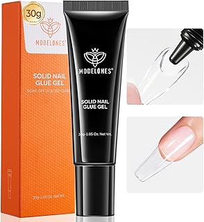 modelones Solid Nail Glue Gel, 30g Glue Gel on Nails for Clear Tips Super Strong Adhesive for Acrylic Extensions Press On Fake Tips U V Curing Needed Professional Adhesive