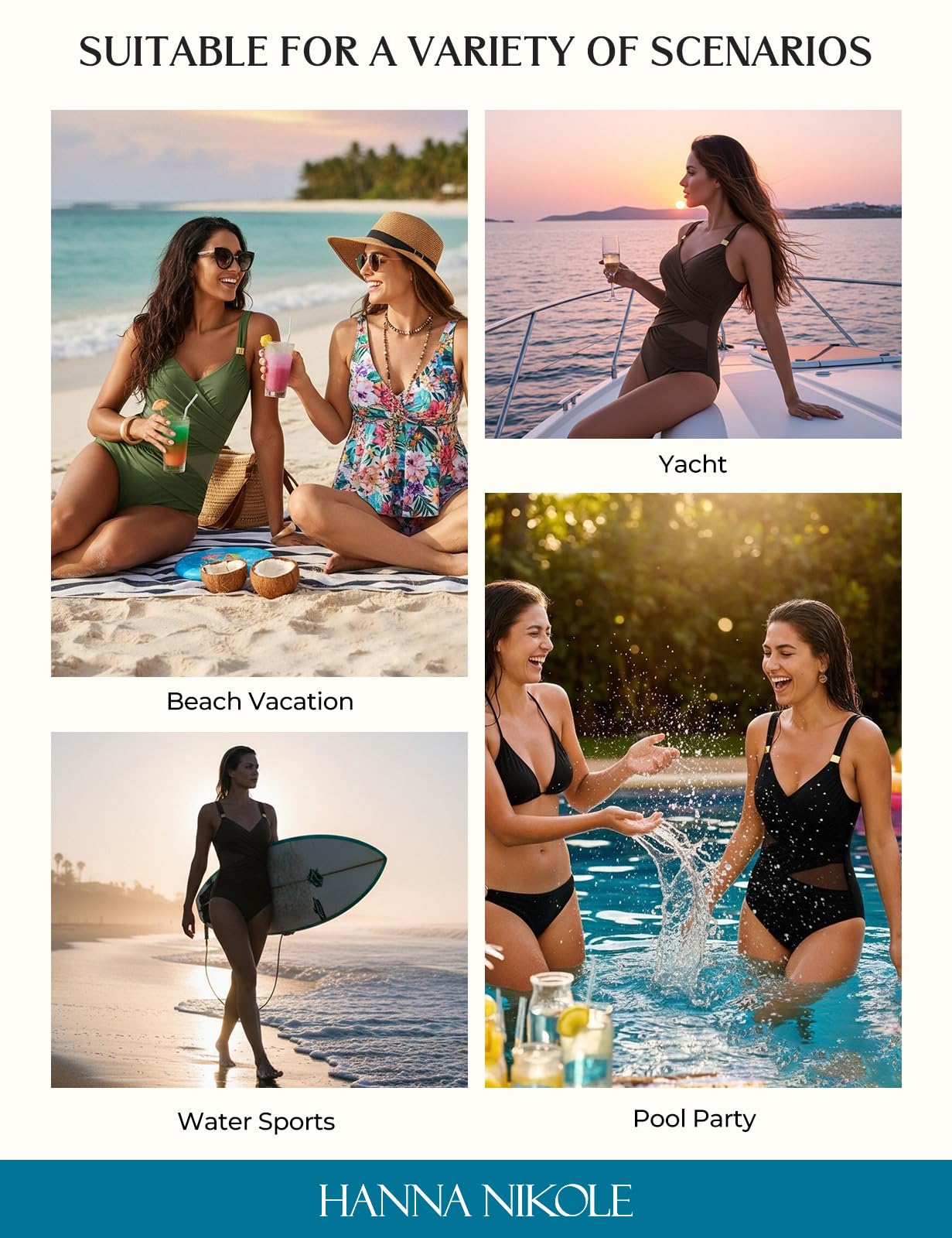 Hanna Nikole Damen Badeanzug Bauchweg,Push up Schwimmanzug Swimsuits Sexy Sheer Mesh Einteiler Bademode,Schlankheits Raffung V-Ausschnitt Monokini