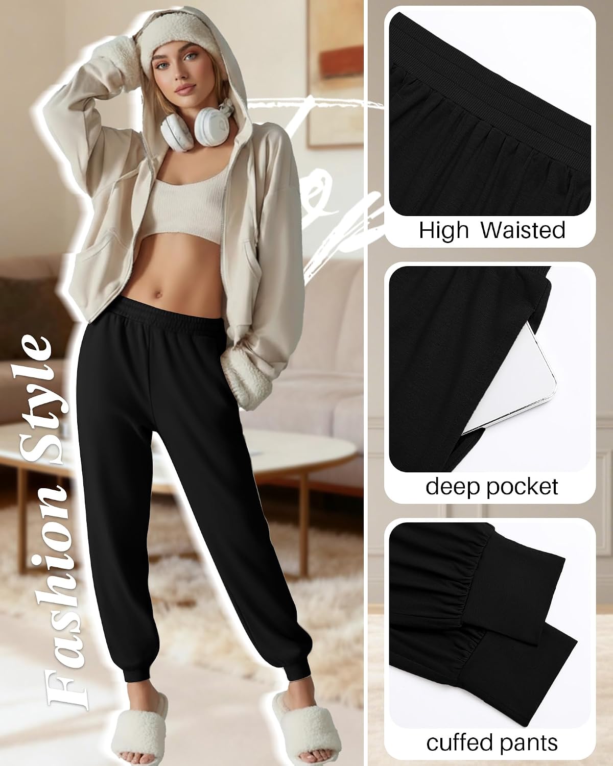 3 Pack Women's Lounge Joggers Loose Yoga Pants with Pockets High Waisted Sweatpants Comfy Casual Pajama Pants
