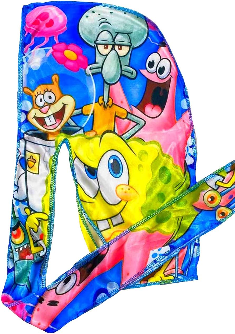 CROWNAfro Silky Durag - Anime Design Du Rag with Long Wide Tails and Quadruple Stitching, Silk Fabric for Compression