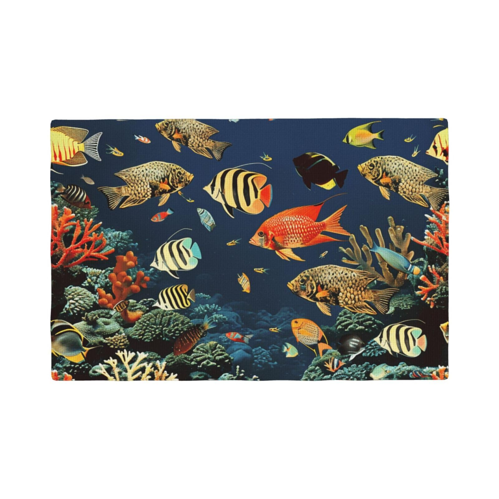 Fish pattern Print Placemats Set, Heat Resistant Washable Placemat 12x18in Table Mats for Party Kitchen Dining Table Decoration Indoor Outdoor, Four Pieces