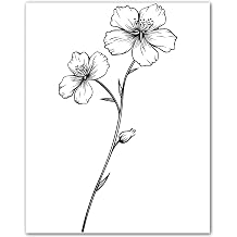 ZUKIY Sakura Cherry Blossom Line Drawing 8x10 Unframed Floral Wall Print | Black and White Botanical Poster for Living Room Office Hallway or Gallery Wall - Vintage Botanical Gallery Decor