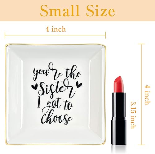 Miniatura 7 de Regalos para la mejor hermana para mujeres, plato de cerámica para anillos con texto en inglés "You Are the Sister I Got to Choice", bandeja de