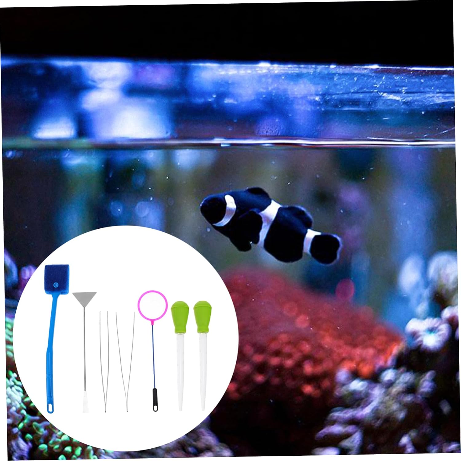 COLLBATH 7pcs Aquarium Cleaning Tool with Stainless Steel Brush Tweezers and Fishing Net Essential Tank Plant Tools for Easy Maintenance