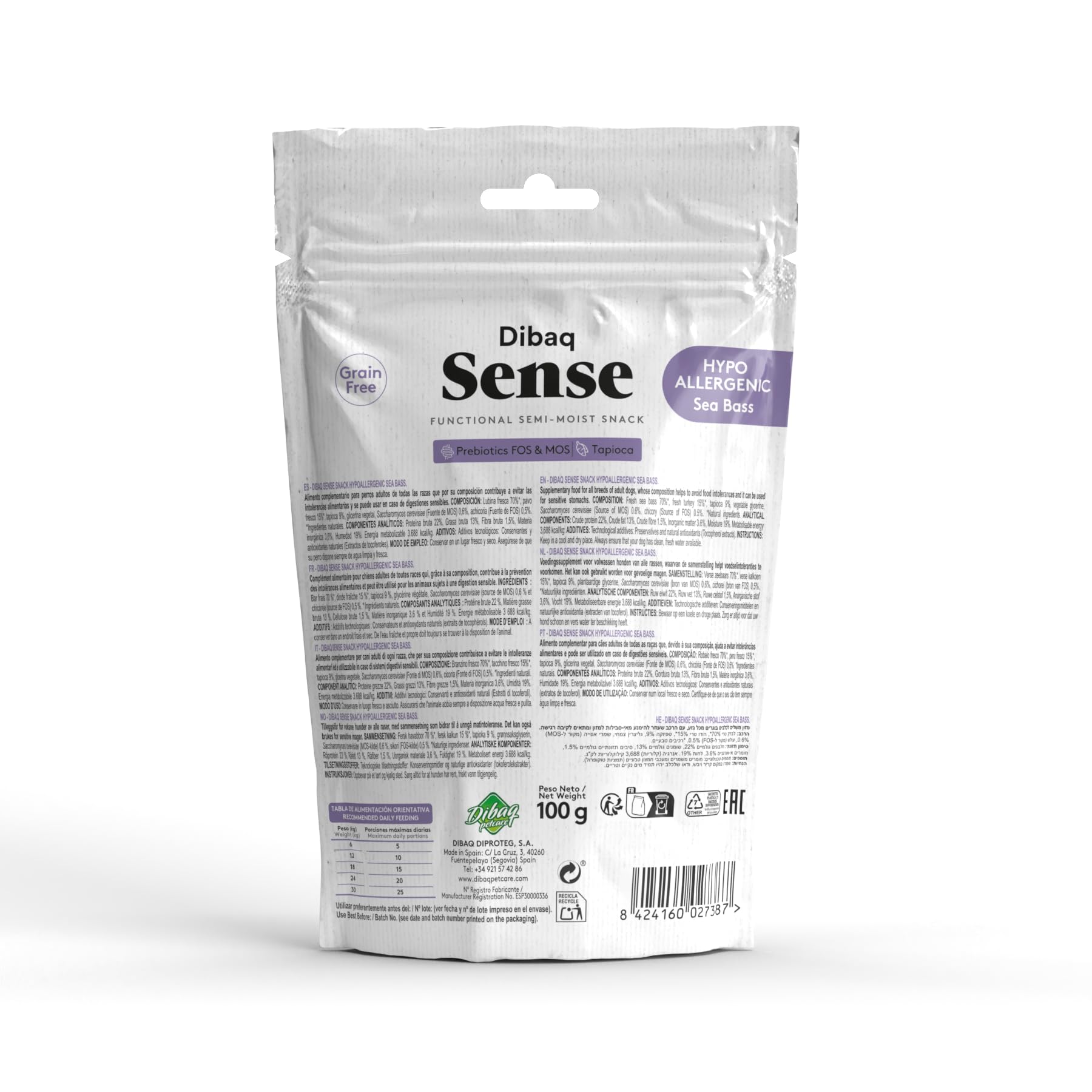 Dibaq Sense Dog, Hundesnack, Grain Free, hypoallergen, Wolfsbarsch, getreidefrei, 8 Stück x 100 g