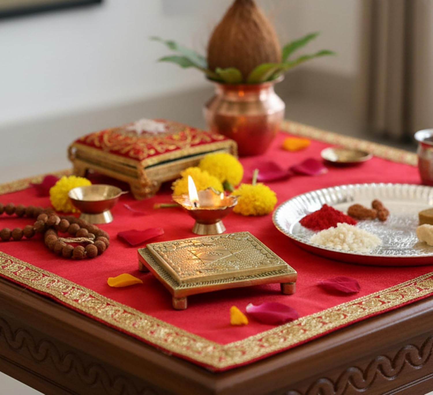 Brass Pooja Mandir Chowki Peetha Peeta God's Stool - Puja Articles Very Small