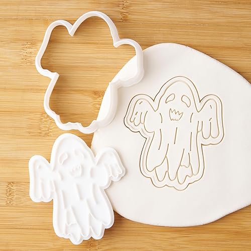 Miniatura 9 de Flycalf Cortadores de galletas de otoño, casa de Halloween, con sellos de émbolo, accesorios de horneado de ácido poliláctico para fiestas, moldes