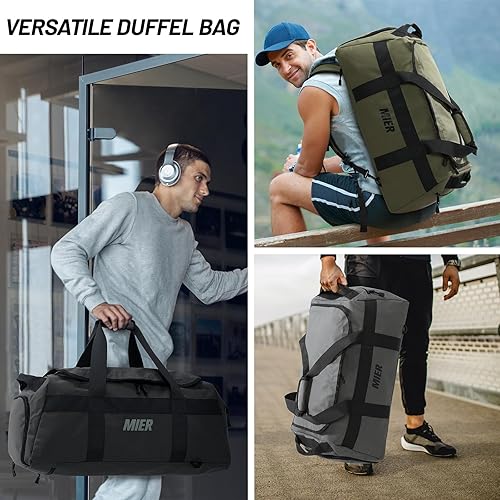Miniatura 6 de MIER Bolsa de gimnasio para hombre, mochila grande con compartimento para zapatos, bolsas de lona convertibles de 60 litros, bolsa de fin de semana