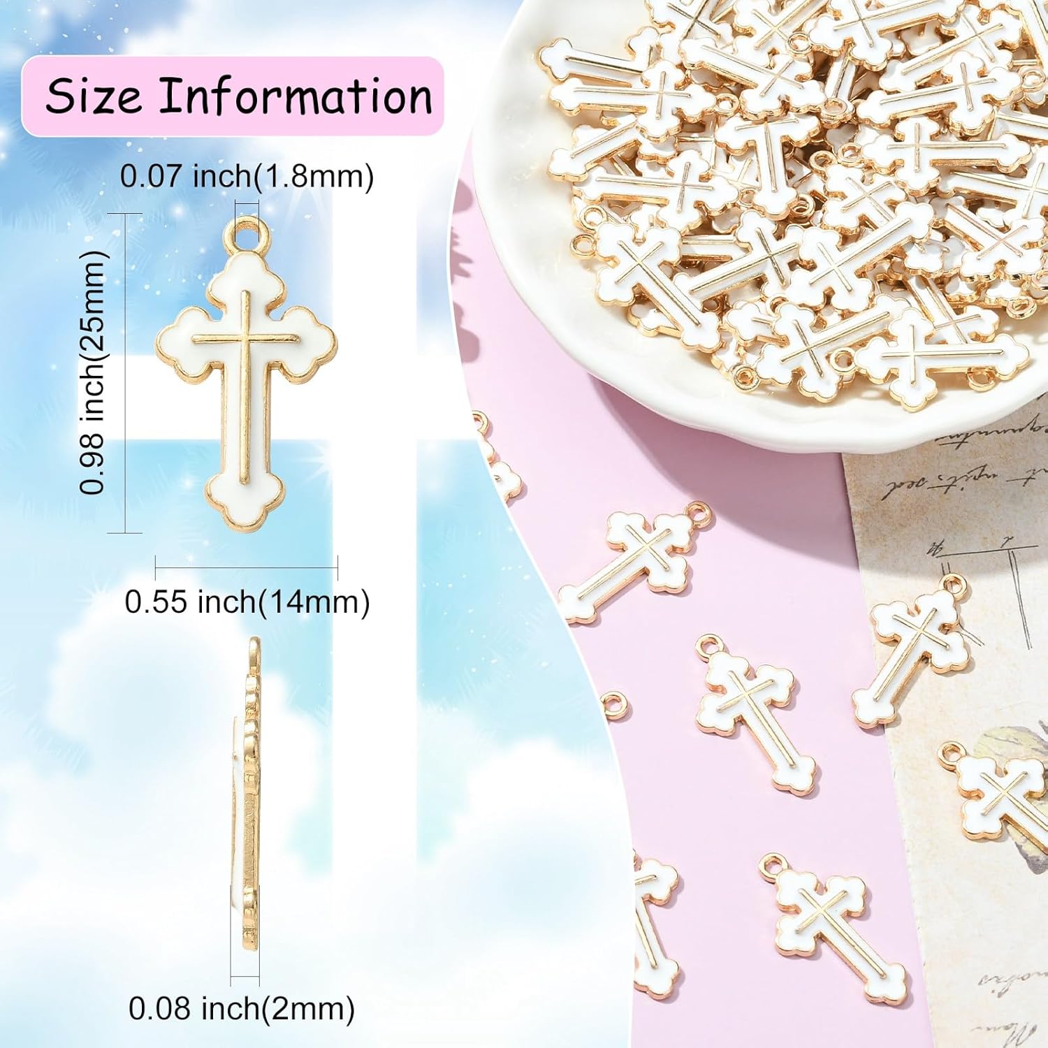 KitBeads 100pcs Enamel White Cross Charms Religion Christ Jesus Crucifix Charms for Jewelry Making Bracelets Necklace Earrings Crafts Bulk - Image 2