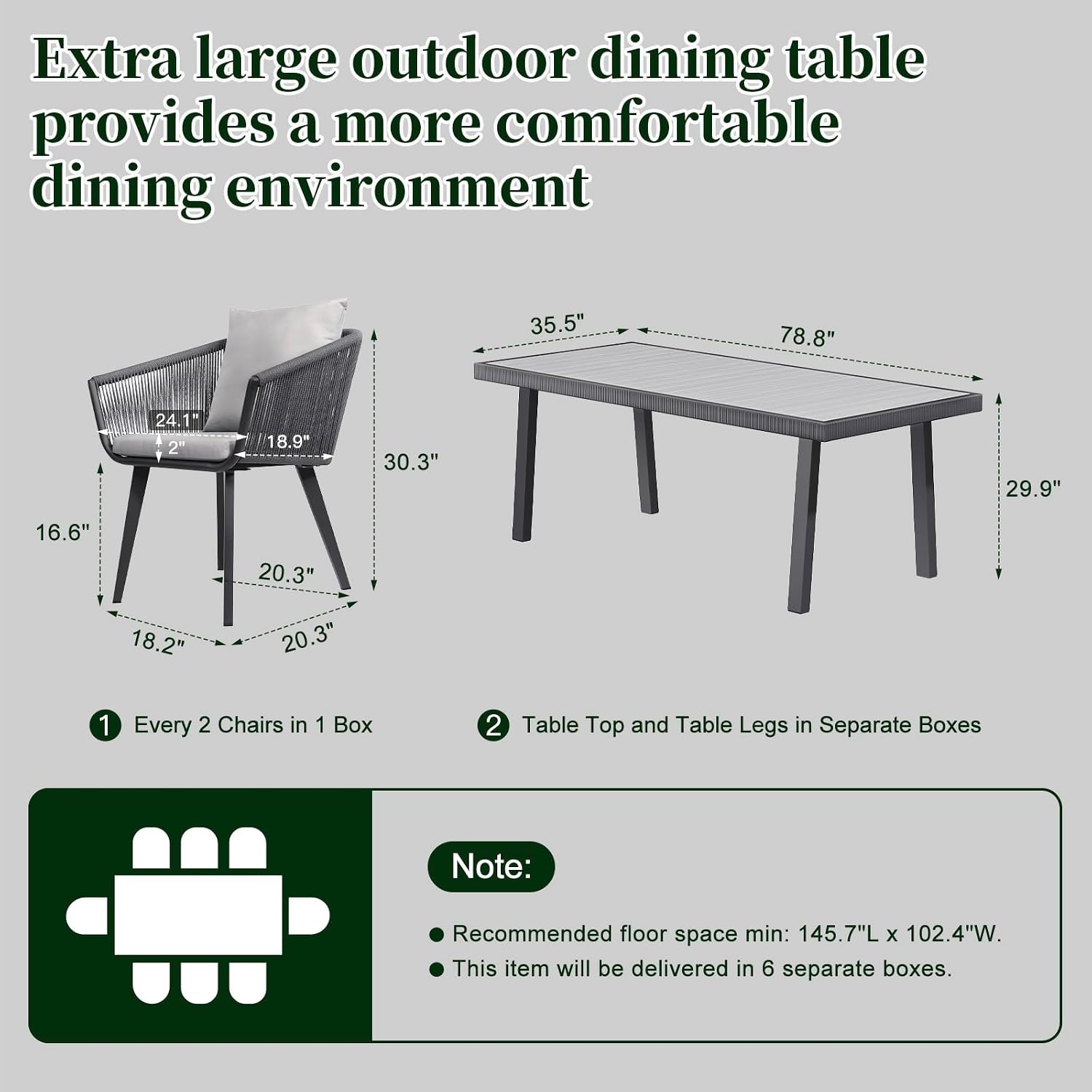 Astomi 9 Pieces Outdoor Patio Dining Set, Rattan Patio Furniture Table and Chairs for 8 with Cushion, for Patio, Backyard, Balcony, Lawn (Medium Grey)