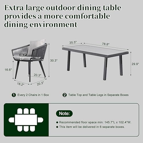 Miniatura 8 de Astomi Juego de muebles de patio al aire libre juegos de comedor de patio de 9 piezas, mesa de patio al aire libre y sillas para todo tipo de clima,