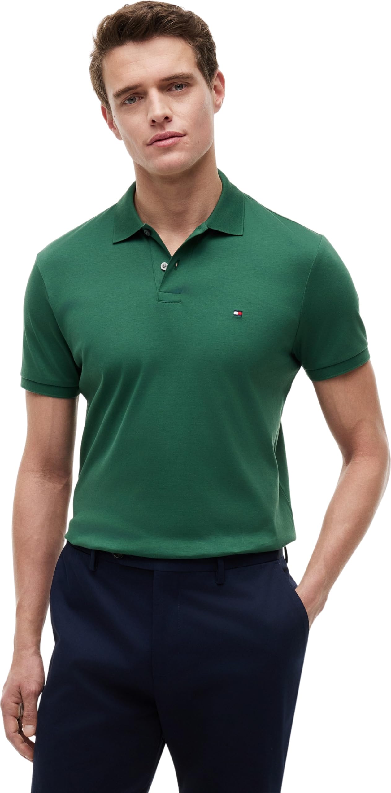 Tommy Hilfiger Herren Poloshirt Kurzarm Liquid Cotton mit Knopfleiste, Grün (Street Green), M