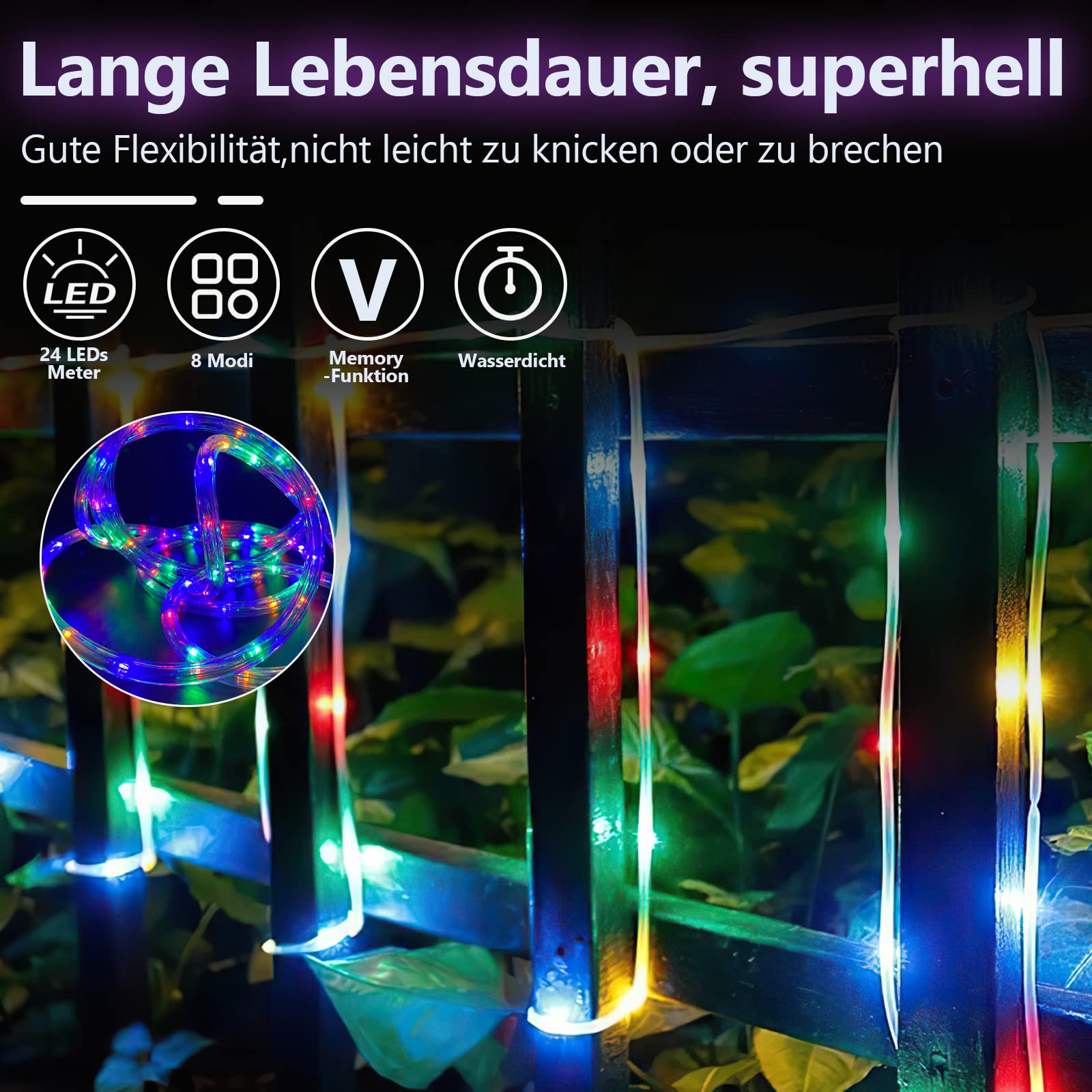 Ikodm Led-lichtslang voor buiten, 10 m, 240 leds, lichtslang met Ikodm Led-lichtslang voor buiten, 10 m, 240 leds, lichtslang met
